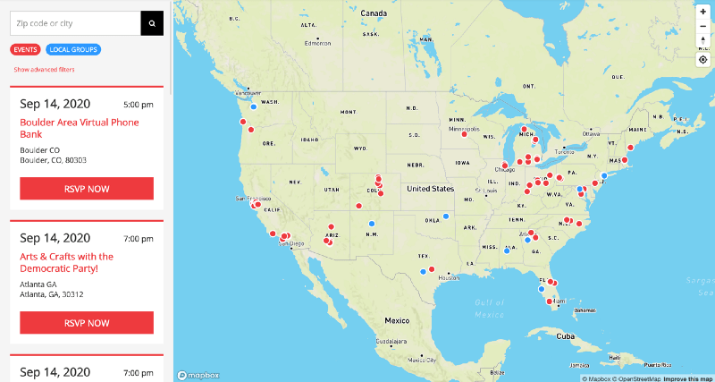 Map of events and groups