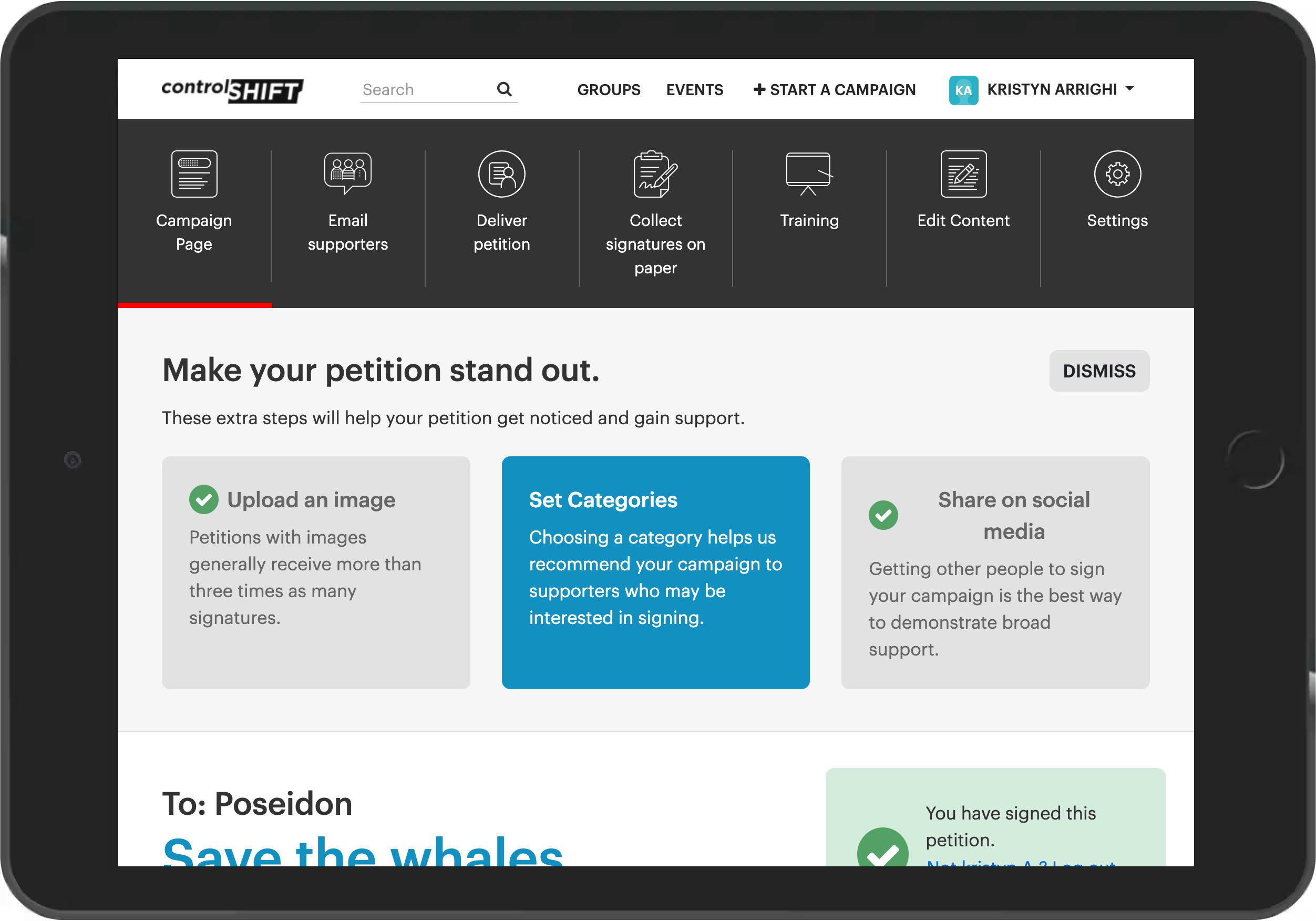 Screenshot of Petition Creator View