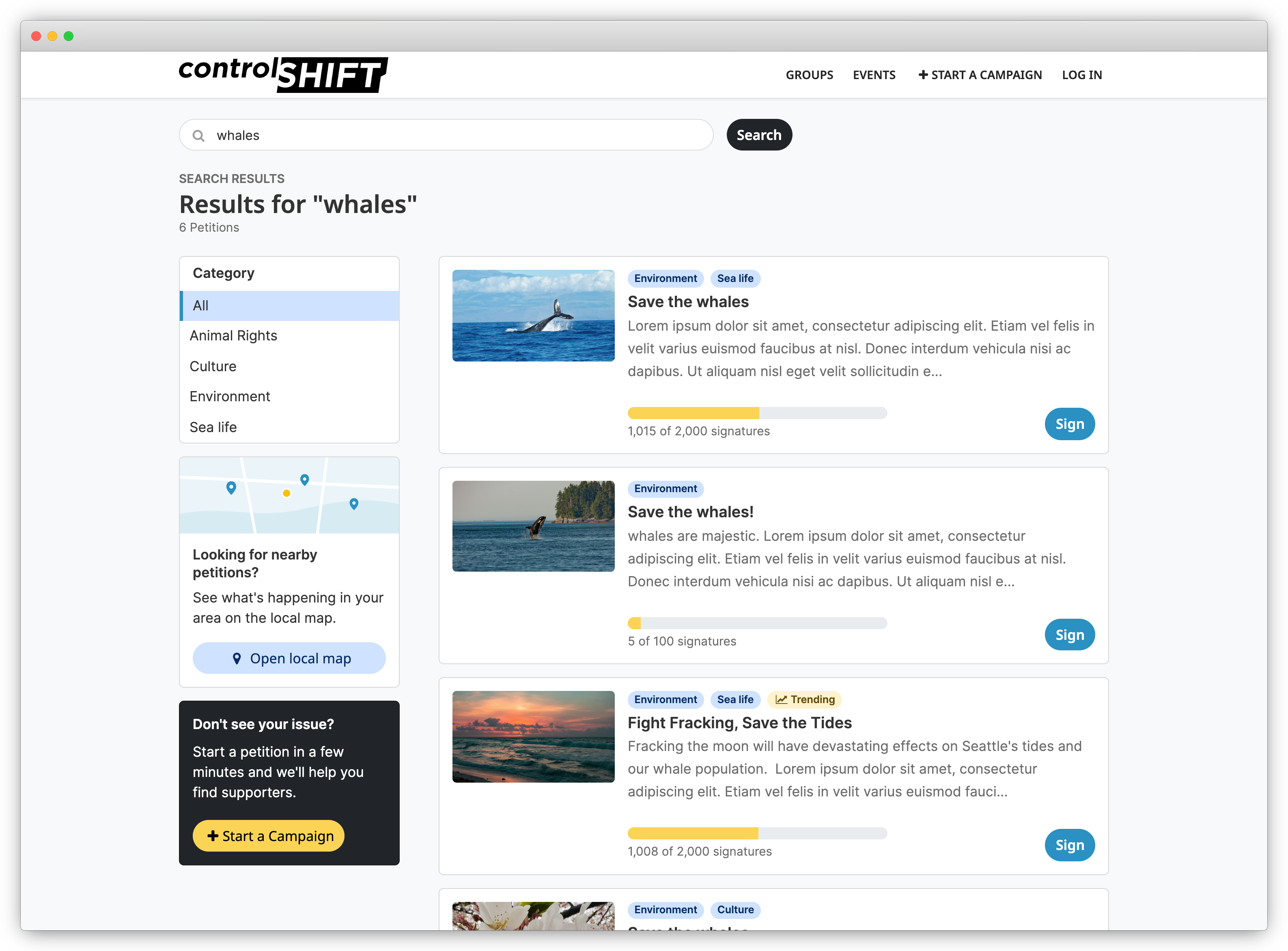 Updated search page